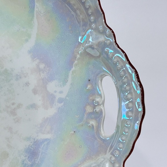 VTG 1920s Pearlescent Leuchtenberg Handled Cake Plate Made in Germany Scalloped - Picture 3 of 8